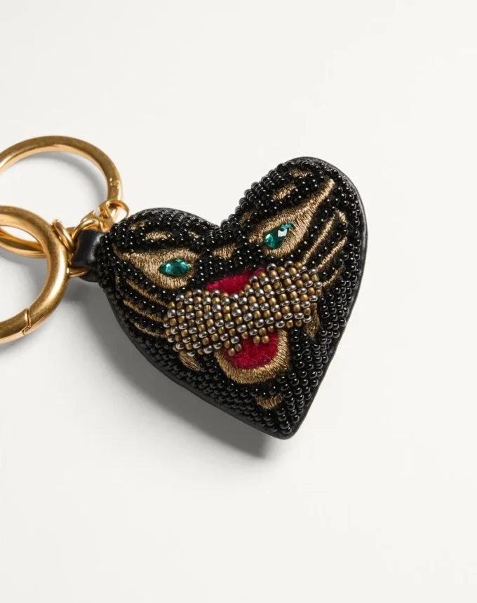 VG Coeur De Chat Colgante para bolso con llavero en napa, cuentas y cristales VG Coeur De Chat Colgante para bolso con llavero en napa, cuentas y cristales