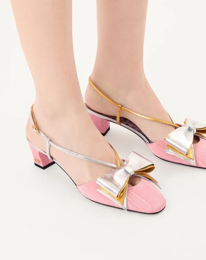 Zapatos de salón Bowow con talón abierto en tejido moiré de 45 mm Zapatos de salón Bowow con talón abierto en tejido moiré de 45 mm