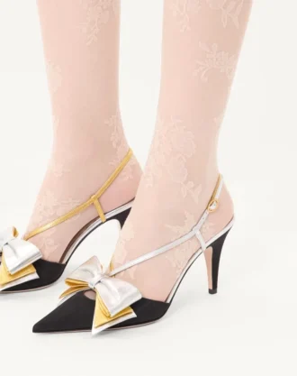 Zapatos de salón con talón abierto Bowow en tejido moiré 85 mm