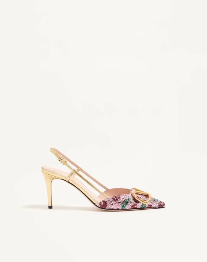 Zapatos de salón con talón abierto VLogo Signature con bordado Cherryfic de 80 mm Zapatos de salón con talón abierto VLogo Signature con bordado Cherryfic de 80 mm