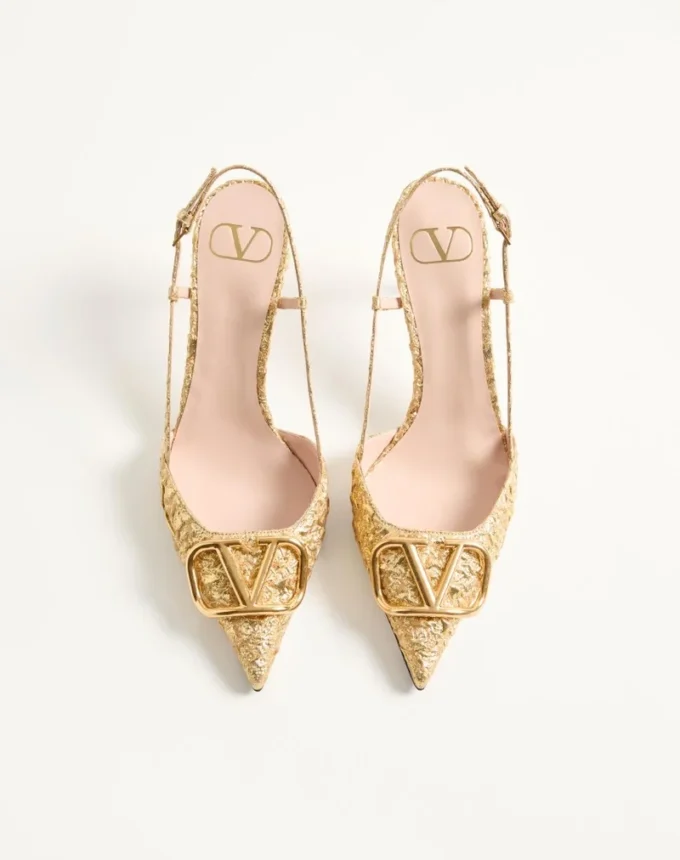 Zapatos de salón con talón abierto Vlogo Signature en tejido jacquard cloqué de 80 mm Zapatos de salón con talón abierto Vlogo Signature en tejido jacquard cloqué de 80 mm