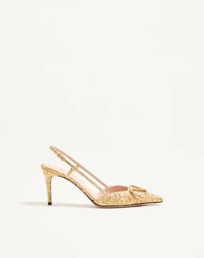 Zapatos de salón con talón abierto Vlogo Signature en tejido jacquard cloqué de 80 mm Zapatos de salón con talón abierto Vlogo Signature en tejido jacquard cloqué de 80 mm