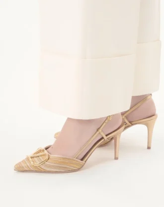 Zapatos de salón con talón abierto Vlogo Signature metalizados con bordado Cornely de 80 mm Zapatos de salón con talón abierto Vlogo Signature metalizados con bordado Cornely de 80 mm