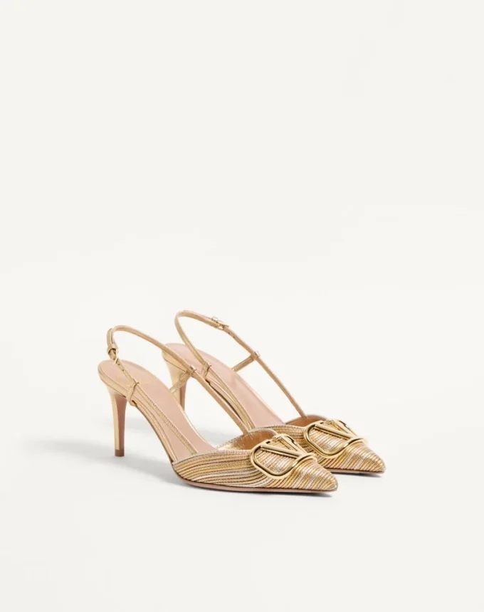 Zapatos de salón con talón abierto Vlogo Signature metalizados con bordado Cornely de 80 mm Zapatos de salón con talón abierto Vlogo Signature metalizados con bordado Cornely de 80 mm