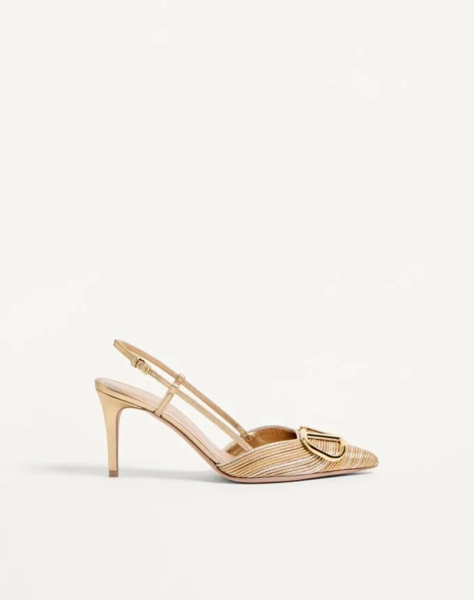 Zapatos de salón con talón abierto Vlogo Signature metalizados con bordado Cornely de 80 mm Zapatos de salón con talón abierto Vlogo Signature metalizados con bordado Cornely de 80 mm