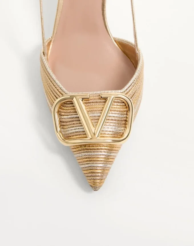 Zapatos de salón con talón abierto Vlogo Signature metalizados con bordado Cornely de 80 mm Zapatos de salón con talón abierto Vlogo Signature metalizados con bordado Cornely de 80 mm