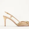 Zapatos de salón con talón abierto Vlogo Signature metalizados con bordado Cornely de 80 mm Zapatos de salón con talón abierto Vlogo Signature metalizados con bordado Cornely de 80 mm