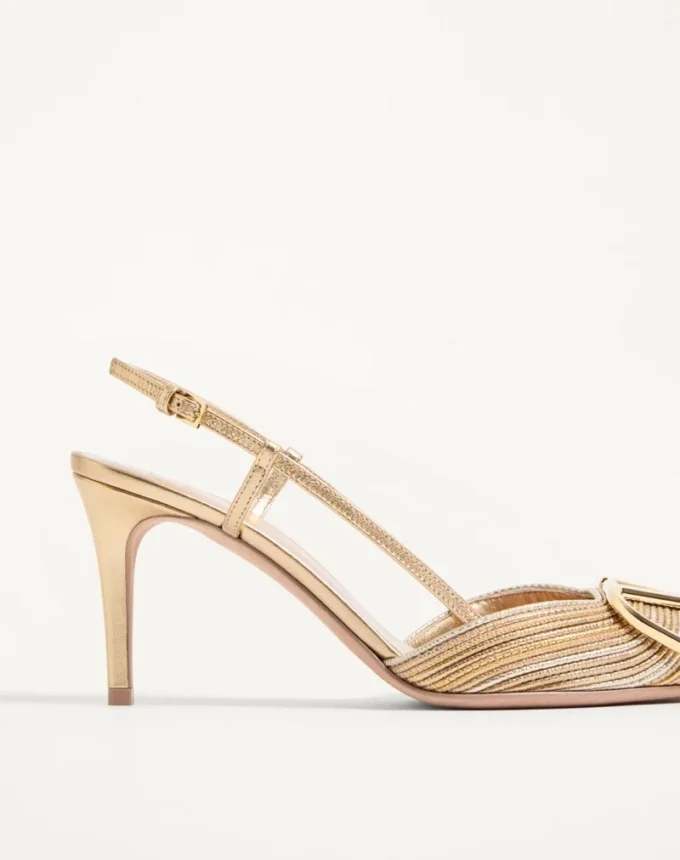 Zapatos de salón con talón abierto Vlogo Signature metalizados con bordado Cornely de 80 mm Zapatos de salón con talón abierto Vlogo Signature metalizados con bordado Cornely de 80 mm