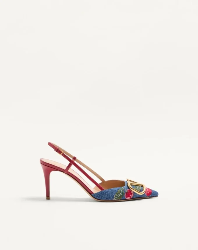 Zapatos de salón con talón abierto y bordado Cherryfic de 80 mm