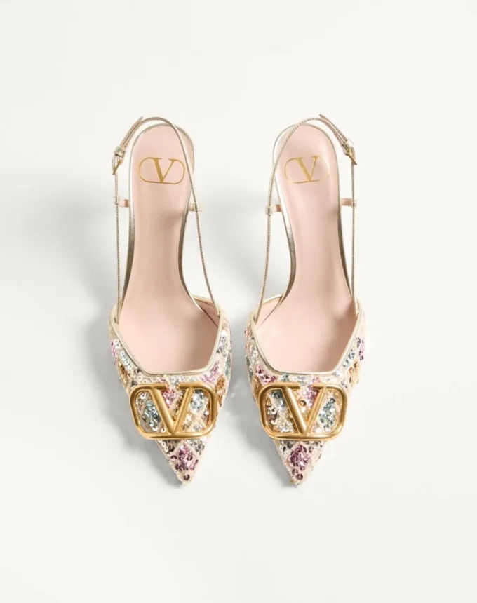 Zapatos de salón con talón abierto y bordado Rhombelle 80 mm de VLogo Signature. Zapatos de salón con talón abierto y bordado Rhombelle 80 mm de VLogo Signature.