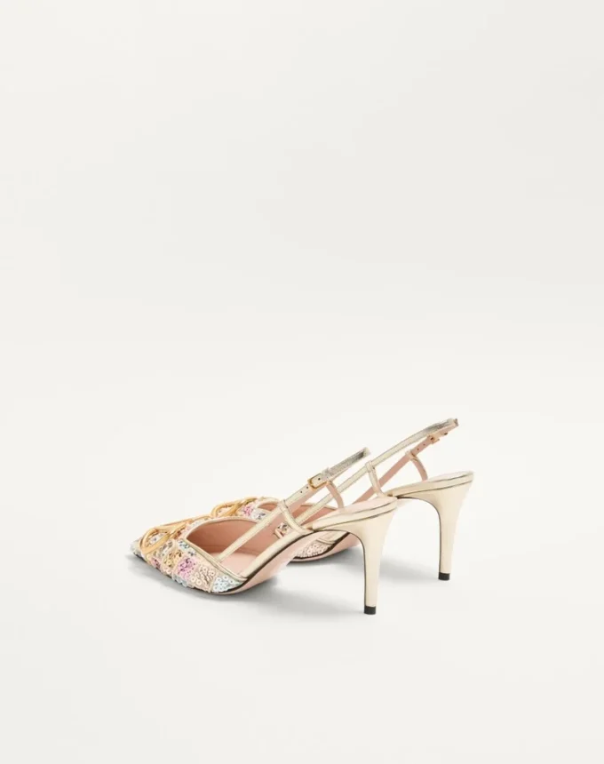 Zapatos de salón con talón abierto y bordado Rhombelle 80 mm de VLogo Signature. Zapatos de salón con talón abierto y bordado Rhombelle 80 mm de VLogo Signature.