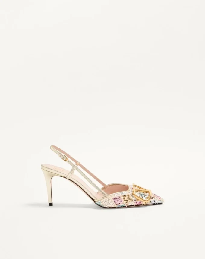 Zapatos de salón con talón abierto y bordado Rhombelle 80 mm de VLogo Signature. Zapatos de salón con talón abierto y bordado Rhombelle 80 mm de VLogo Signature.