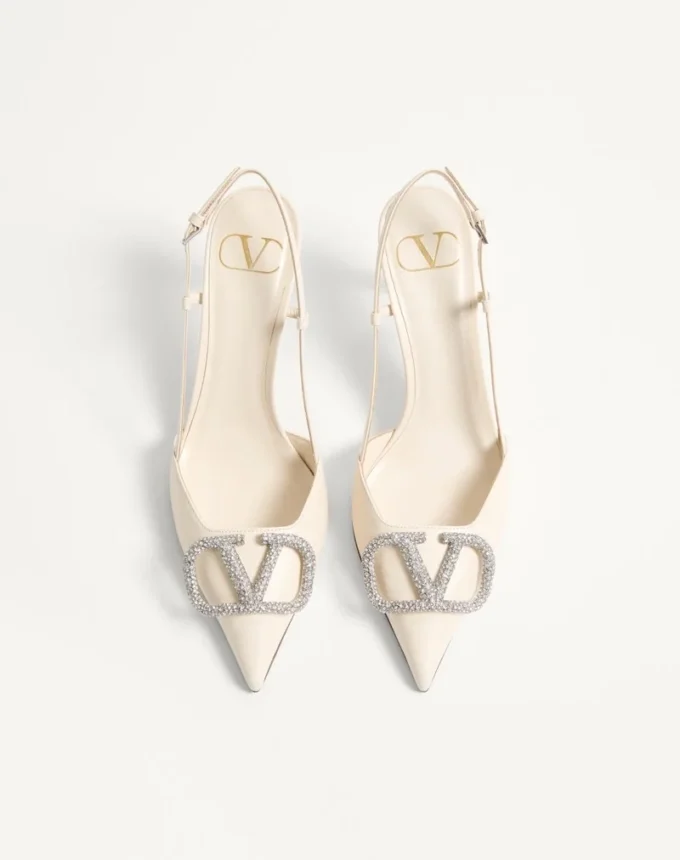 Zapatos de salón con talón abierto y logotipo VLogo en piel de becerro de 80 mm Zapatos de salón con talón abierto y logotipo VLogo en piel de becerro de 80 mm