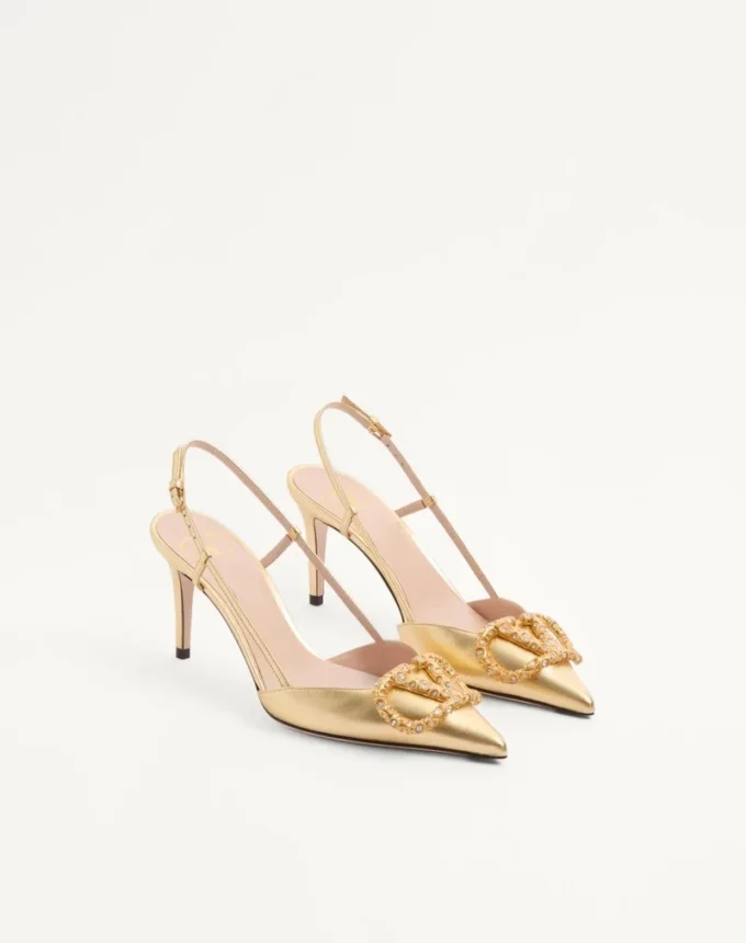 Zapatos de salón con talón abierto y logotipo Vlogo en piel napa laminada de 80 mm Zapatos de salón con talón abierto y logotipo Vlogo en piel napa laminada de 80 mm