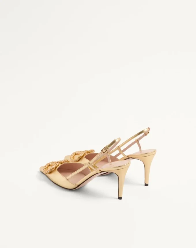 Zapatos de salón con talón abierto y logotipo Vlogo en piel napa laminada de 80 mm Zapatos de salón con talón abierto y logotipo Vlogo en piel napa laminada de 80 mm