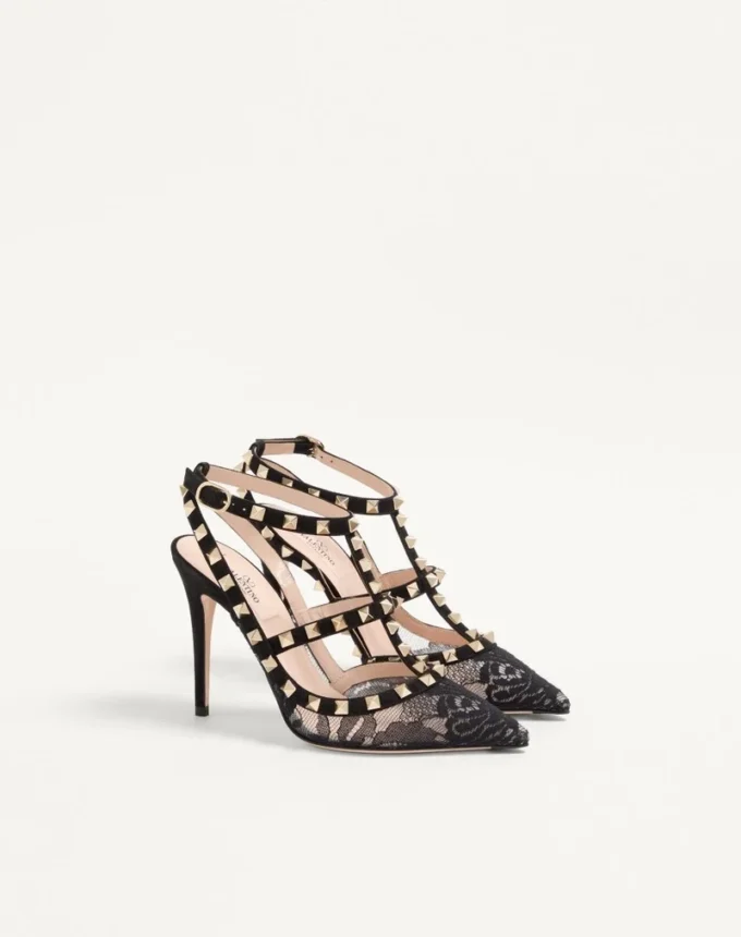 Zapatos de salón con tiras y tachuelas Rockstud de 100 mm