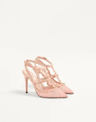 Zapatos de salón con tiras y tachuelas Rockstud de 100 mm