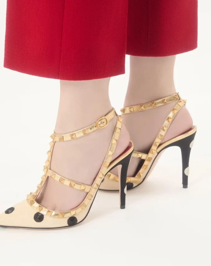 Zapatos de salón Rockstud con bordado Plus de Pois 100 mm