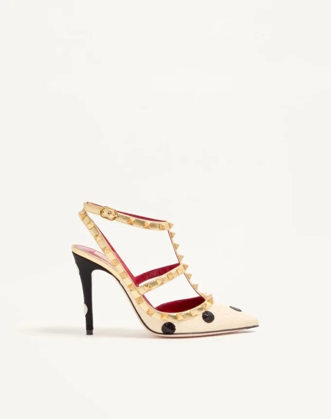 Zapatos de salón Rockstud con bordado Plus de Pois 100 mm