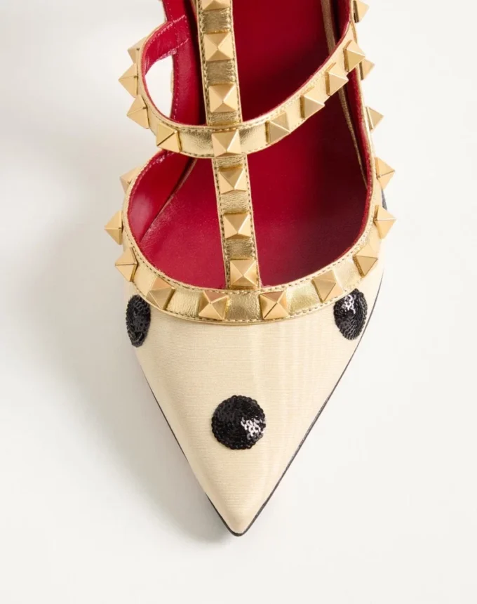 Zapatos de salón Rockstud con bordado Plus de Pois 100 mm