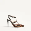 Zapatos de salón Rockstud con tiras en piel de becerro efecto pony 100 mm