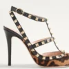 Zapatos de salón Rockstud con tiras en piel de becerro efecto pony 100 mm