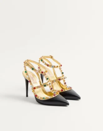 Zapatos de salón Rockstud de piel de becerro con cabujón y cristales de 100 mm Zapatos de salón Rockstud de piel de becerro con cabujón y cristales de 100 mm