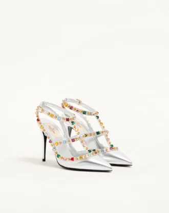 Zapatos de salón Rockstud en napa laminada con cabujones y cristales de 100 mm Zapatos de salón Rockstud en napa laminada con cabujones y cristales de 100 mm
