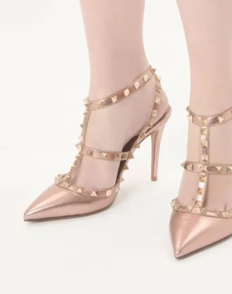 Zapatos de salón Rockstud en piel napa laminada 100 mm