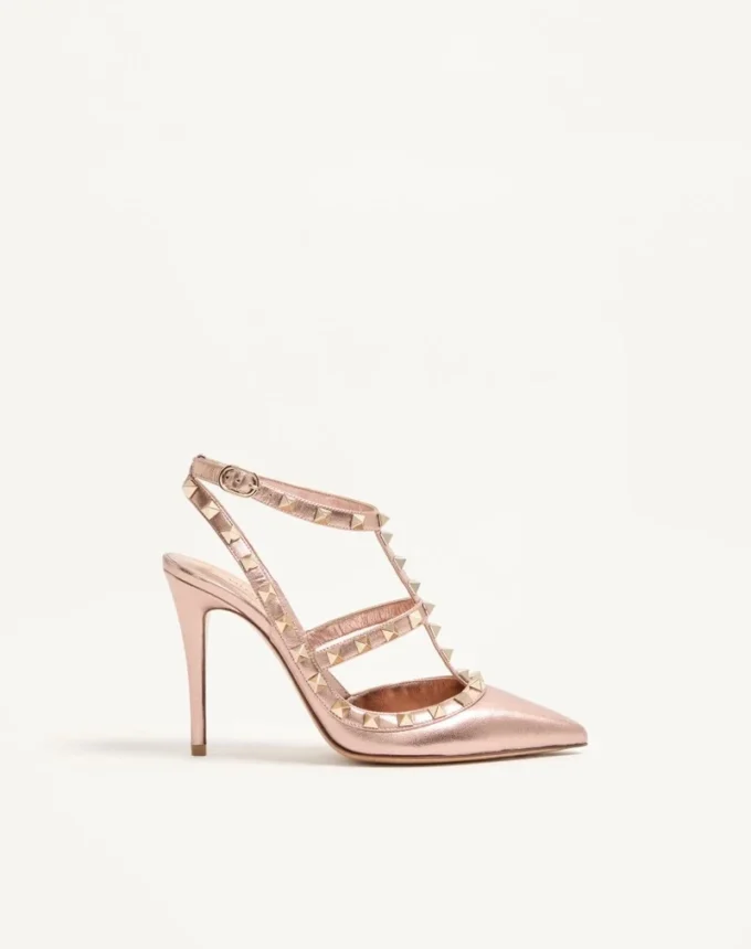 Zapatos de salón Rockstud en piel napa laminada 100 mm
