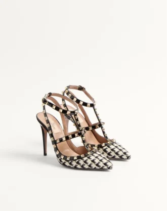 Zapatos de salón Rockstud en tejido pied-de-poule de 100 mm Zapatos de salón Rockstud en tejido pied-de-poule de 100 mm