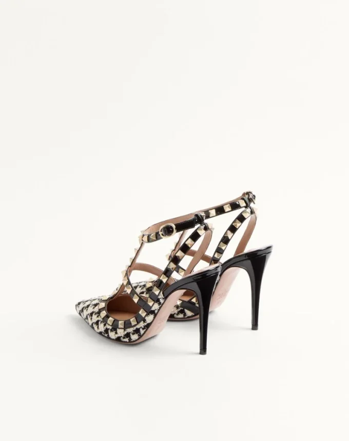 Zapatos de salón Rockstud en tejido pied-de-poule de 100 mm