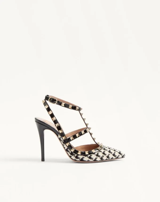 Zapatos de salón Rockstud en tejido pied-de-poule de 100 mm