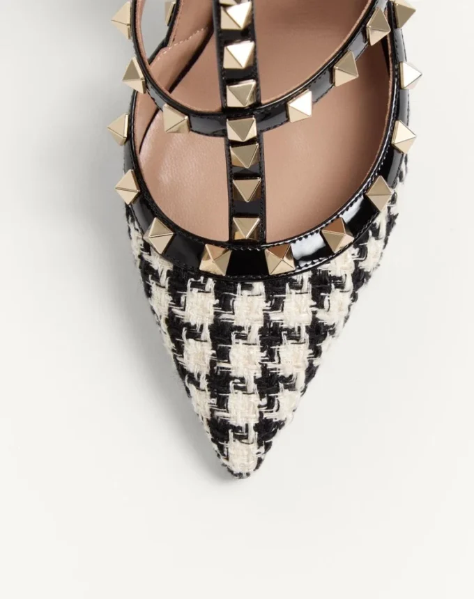 Zapatos de salón Rockstud en tejido pied-de-poule de 100 mm
