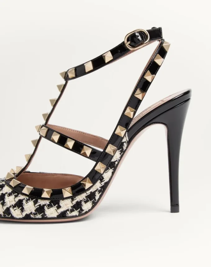 Zapatos de salón Rockstud en tejido pied-de-poule de 100 mm
